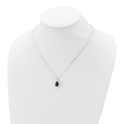 Sterling Silver Rhodium Polished Garnet & Cz Necklace