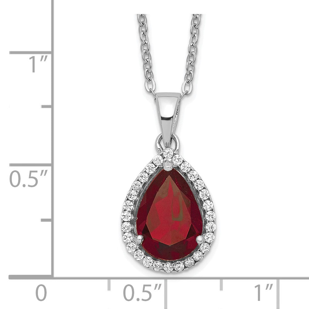 Sterling Silver Rhodium Polished Garnet & Cz Necklace
