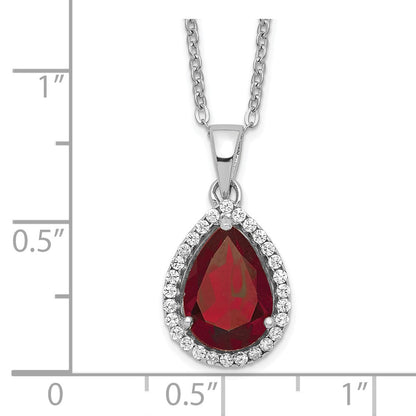 Sterling Silver Rhodium Polished Garnet & Cz Necklace