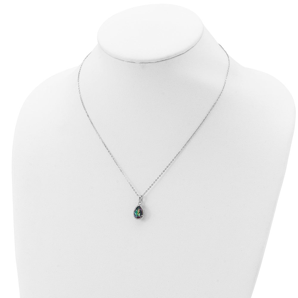 Sterling Silver Rhodium Polished Mystic Topaz & Cz Necklace
