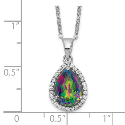 Sterling Silver Rhodium Polished Mystic Topaz & Cz Necklace