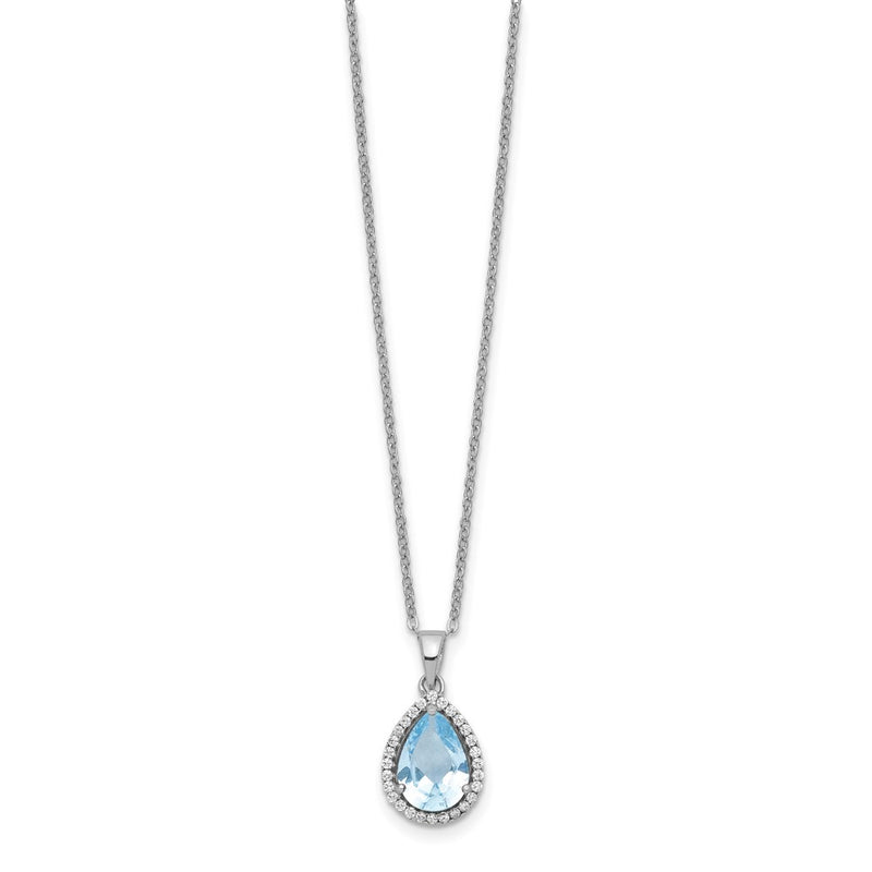 Sterling Silver Rhodium Polished Created Aquamarine & Cz Necklace
