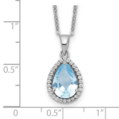 Sterling Silver Rhodium Polished Created Aquamarine & Cz Necklace