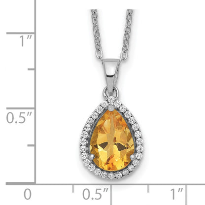 Sterling Silver Rhodium Polished Citrine & Cz Necklace