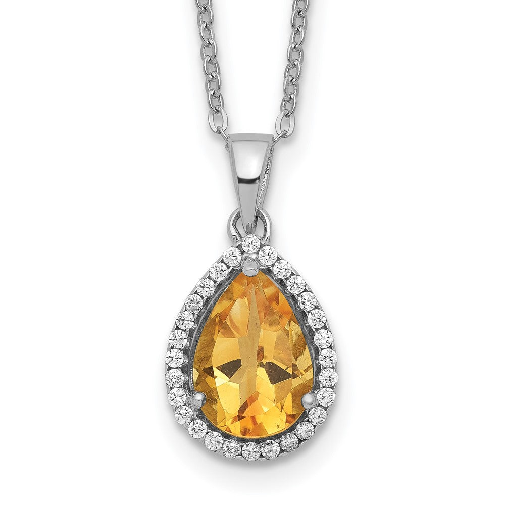 Sterling Silver Rhodium Polished Citrine & Cz Necklace