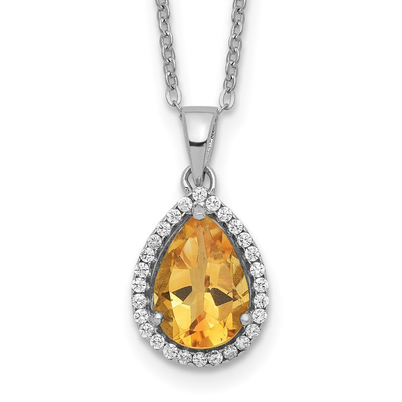 Sterling Silver Rhodium Polished Citrine & Cz Necklace