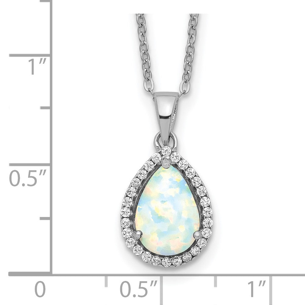 Sterling Silver Rhodium Polished Simulated Opal & Cz Necklace