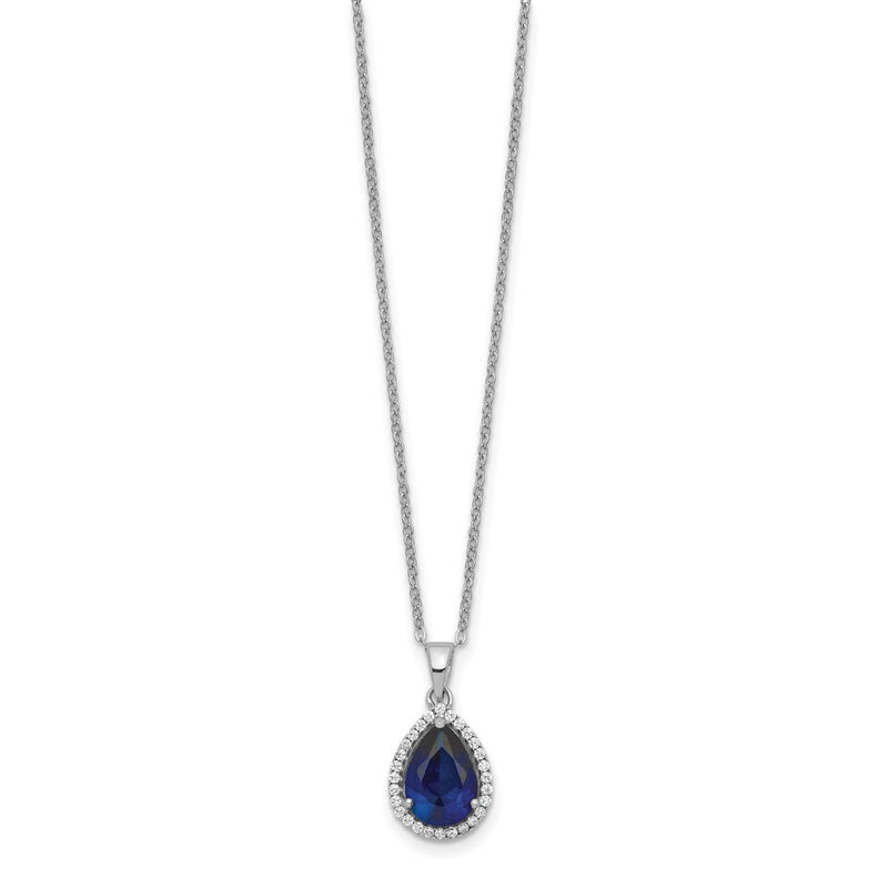 Sterling Silver Rhodium Created Sapphire & Cz Necklace