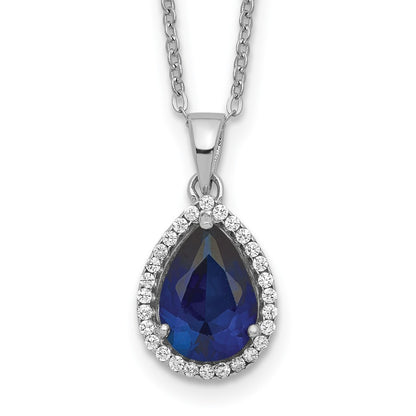 Sterling Silver Rhodium Created Sapphire & Cz Necklace