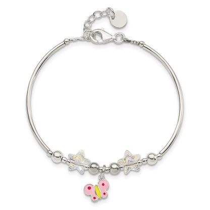 Sterling Silver Enamel Crystal Butterfly Stars W/ 1In Ext. Children'S Brace