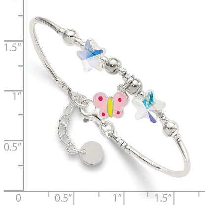 Sterling Silver Enamel Crystal Butterfly Stars W/ 1In Ext. Children'S Brace