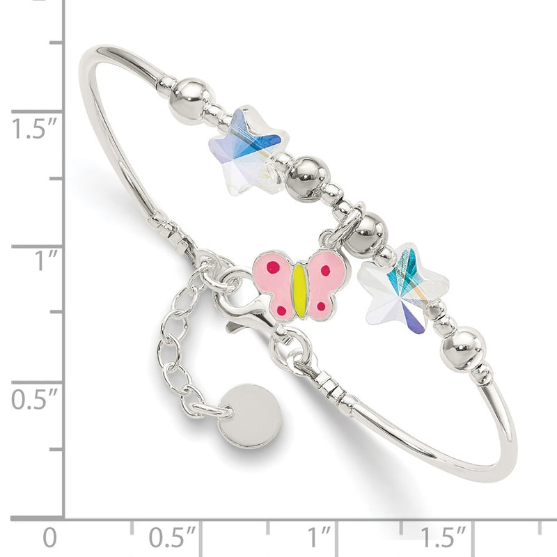 Sterling Silver Enamel Crystal Butterfly Stars W/ 1In Ext. Children'S Brace