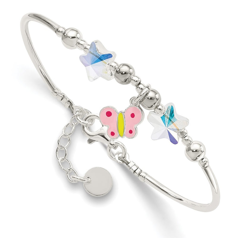 Sterling Silver Enamel Crystal Butterfly Stars W/ 1In Ext. Children'S Brace