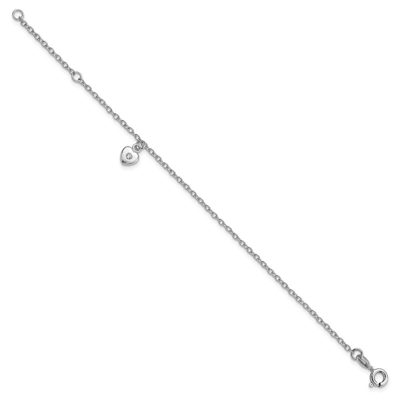 6.5 Inch Sterling Silver Rh-Plated Polished Cz Heart W/ 1In Ext. Children'S Bracelet
