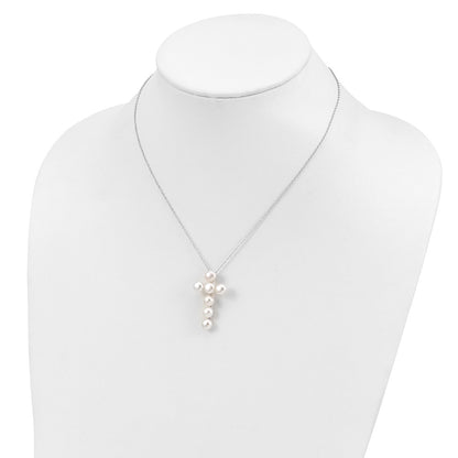 Sterling Silver Rhodium-Plated 6-7mm White Fwc Pearl Cross Necklace