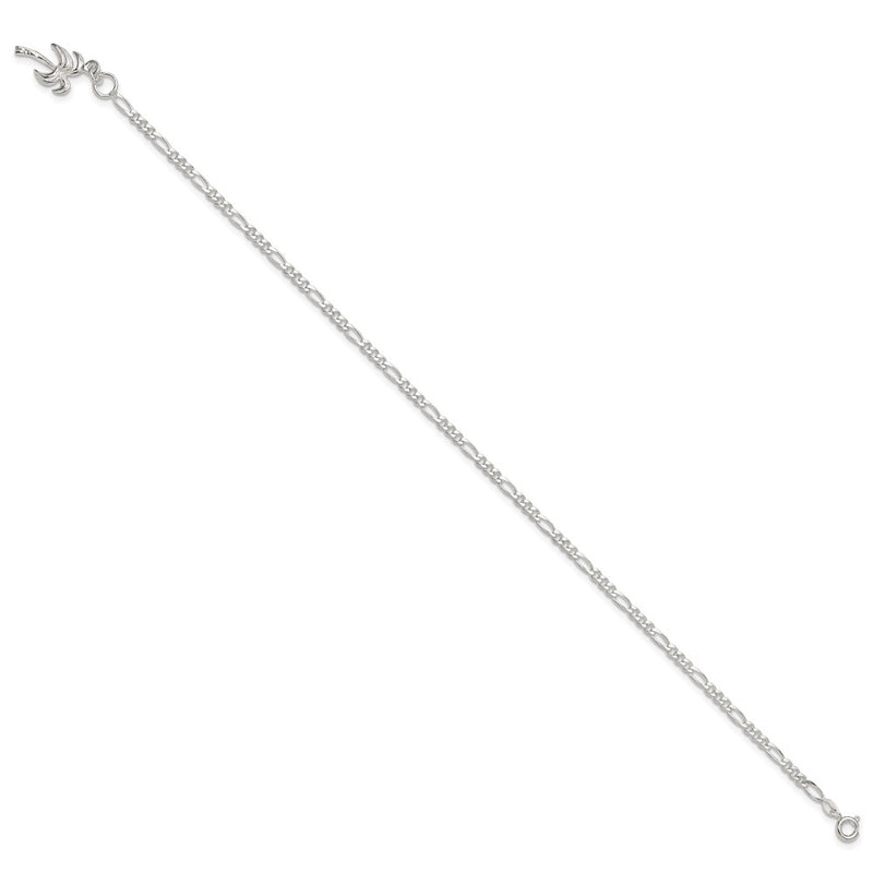 Sterling Silver 10Inch Solid Polished Palm Tree Anklet