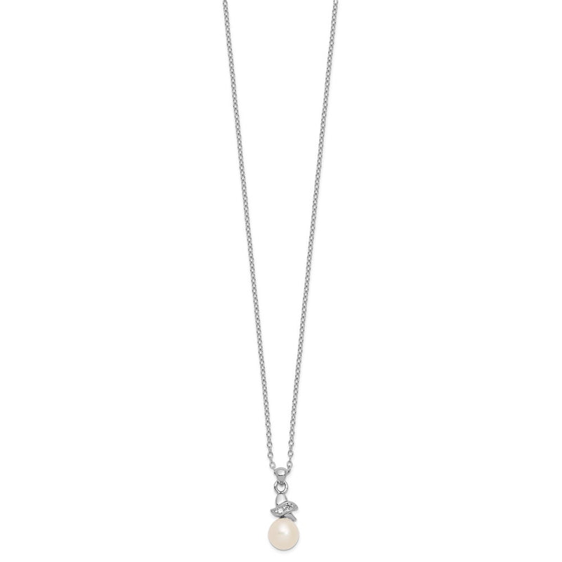Sterling Silver Rhodium-Plated 6-7mm White Fw Cultured Pearl Cz Pendant