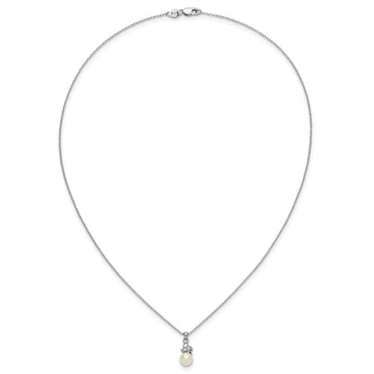 Sterling Silver Rhodium-Plated 6-7mm White Fw Cultured Pearl Cz Pendant