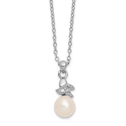 Sterling Silver Rhodium-Plated 6-7mm White Fw Cultured Pearl Cz Pendant