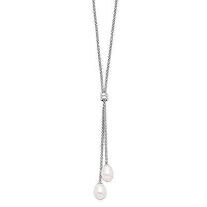Sterling Silver Rhodium-Plated 7-8mm Fwc Pearl 2 In Ext Drop Necklace