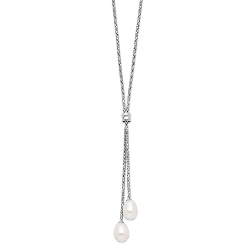 Sterling Silver Rhodium-Plated 7-8mm Fwc Pearl 2 In Ext Drop Necklace