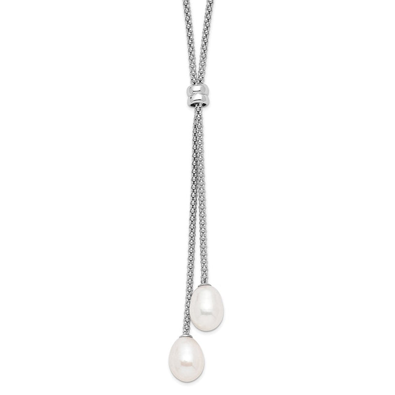 Sterling Silver Rhodium-Plated 7-8mm Fwc Pearl 2 In Ext Drop Necklace