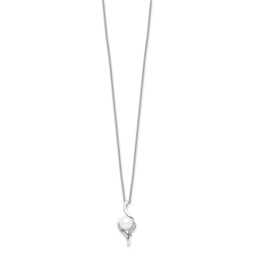 Sterling Silver Rhodium-Plated 6-7mm White Fwc Pearl Cz Necklace