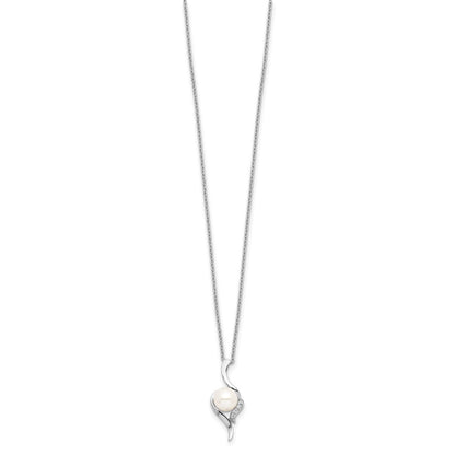 Sterling Silver Rhodium-Plated 6-7mm White Fwc Pearl Cz Necklace