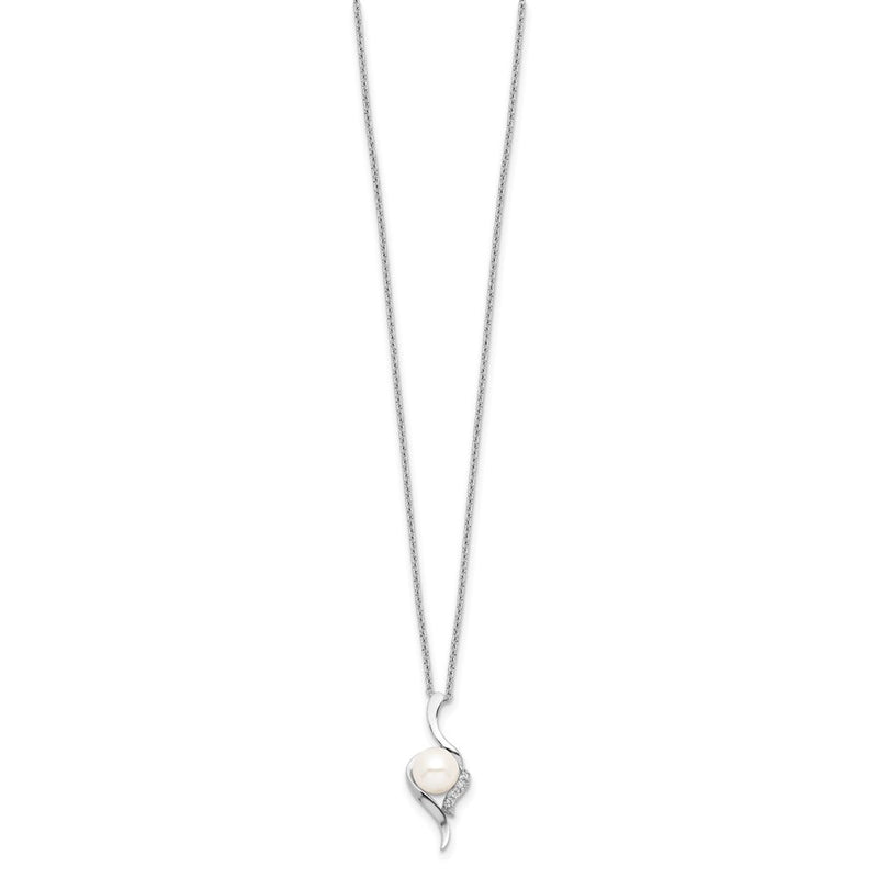 Sterling Silver Rhodium-Plated 6-7mm White Fwc Pearl Cz Necklace
