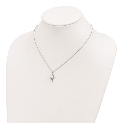 Sterling Silver Rhodium-Plated 6-7mm White Fwc Pearl Cz Necklace