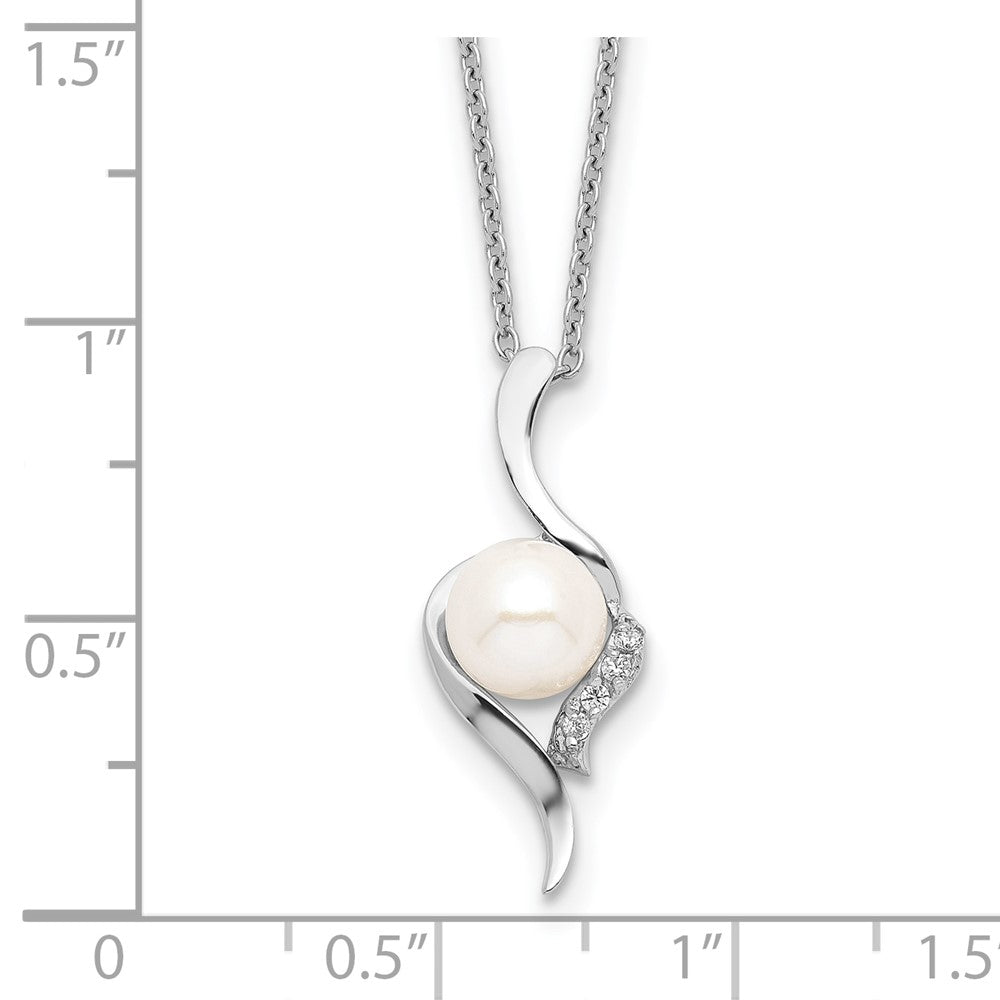 Sterling Silver Rhodium-Plated 6-7mm White Fwc Pearl Cz Necklace
