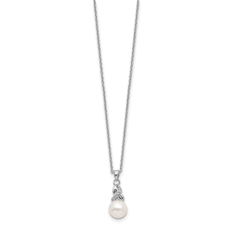 Sterling Silver Rhodium-Plated 6-7mm White Fwc Pearl Cz Pendant