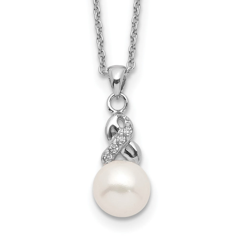 Sterling Silver Rhodium-Plated 6-7mm White Fwc Pearl Cz Pendant