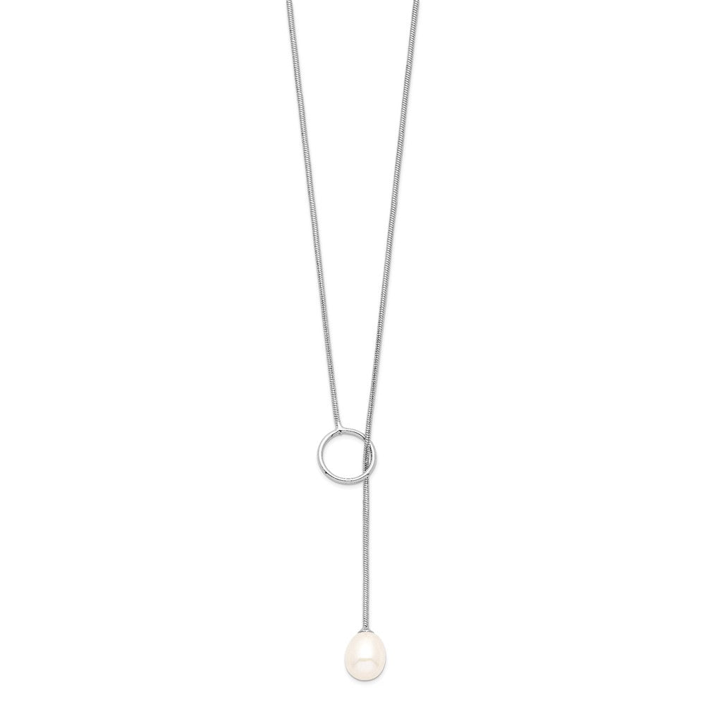Sterling Silver Rhodium-Plated 7-8mm White Fwc Pearl Toggle Drop Necklace