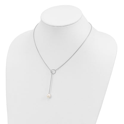 Sterling Silver Rhodium-Plated 7-8mm White Fwc Pearl Toggle Drop Necklace