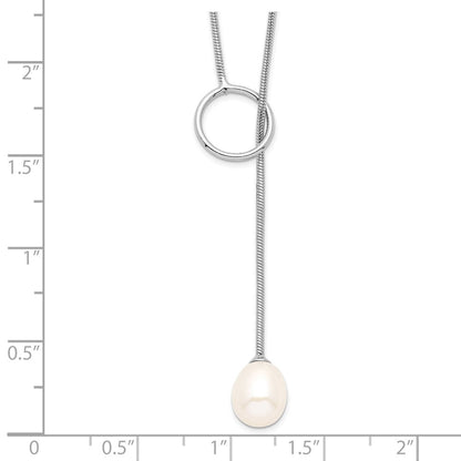 Sterling Silver Rhodium-Plated 7-8mm White Fwc Pearl Toggle Drop Necklace
