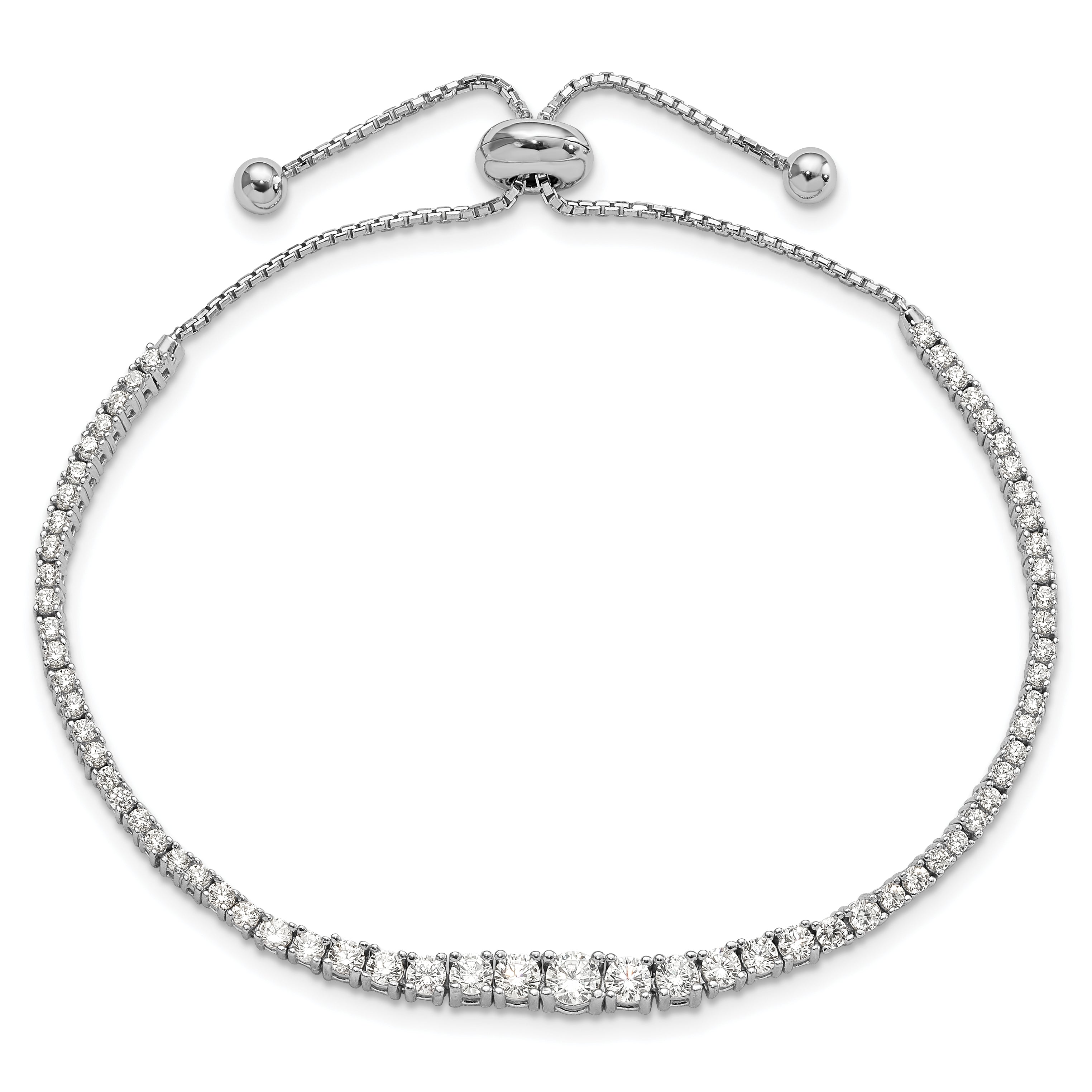 Sterling Silver Shimmer Rhodium-Plated 67 Stone Graduated Cz Adjustable 5 Inch Up To 9 Bracelet