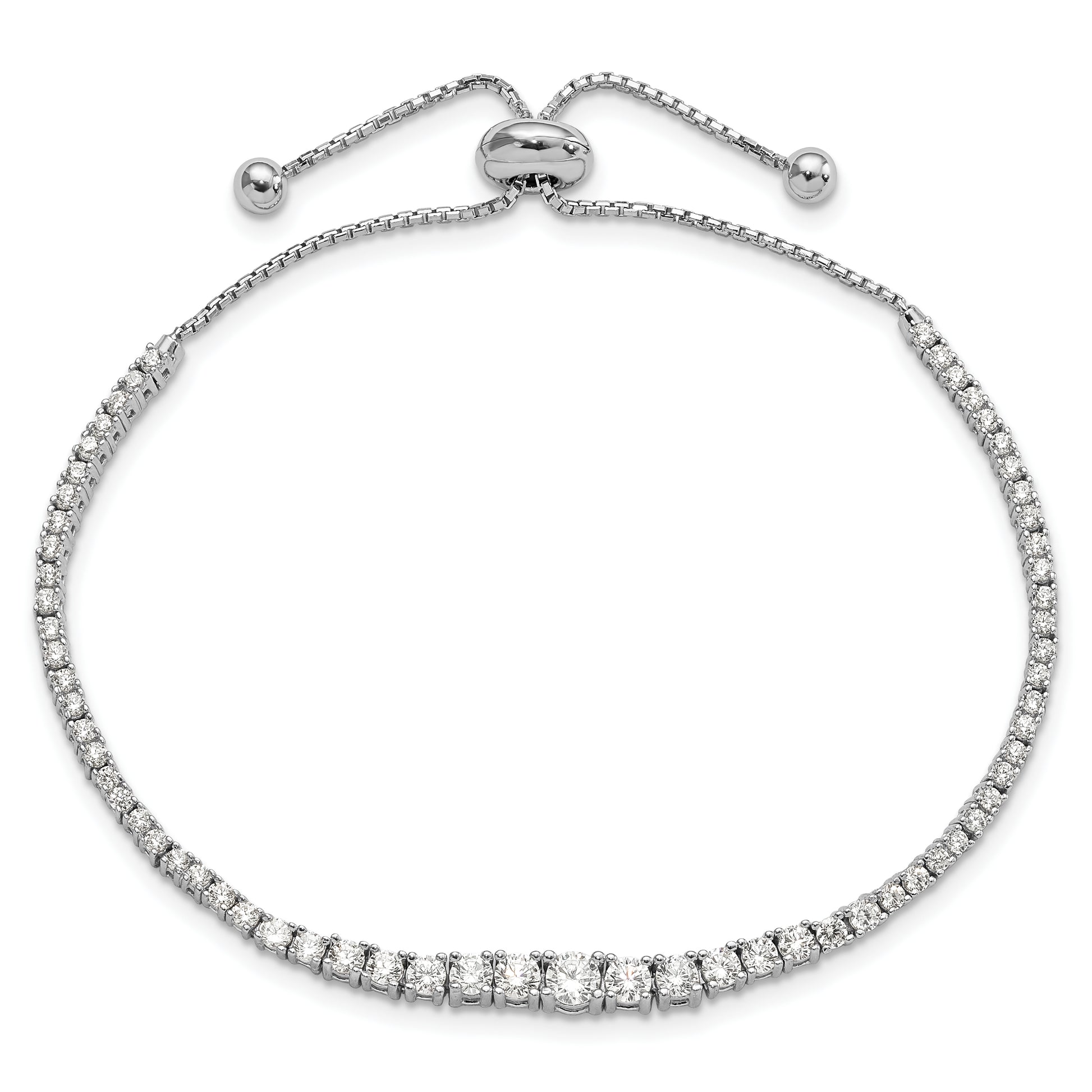 Sterling Silver Shimmer Rhodium-Plated 67 Stone Graduated Cz Adjustable 5 Inch Up To 9 Bracelet