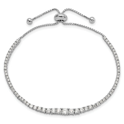 Sterling Silver Shimmer Rhodium-Plated 67 Stone Graduated Cz Adjustable 5 Inch Up To 9 Bracelet