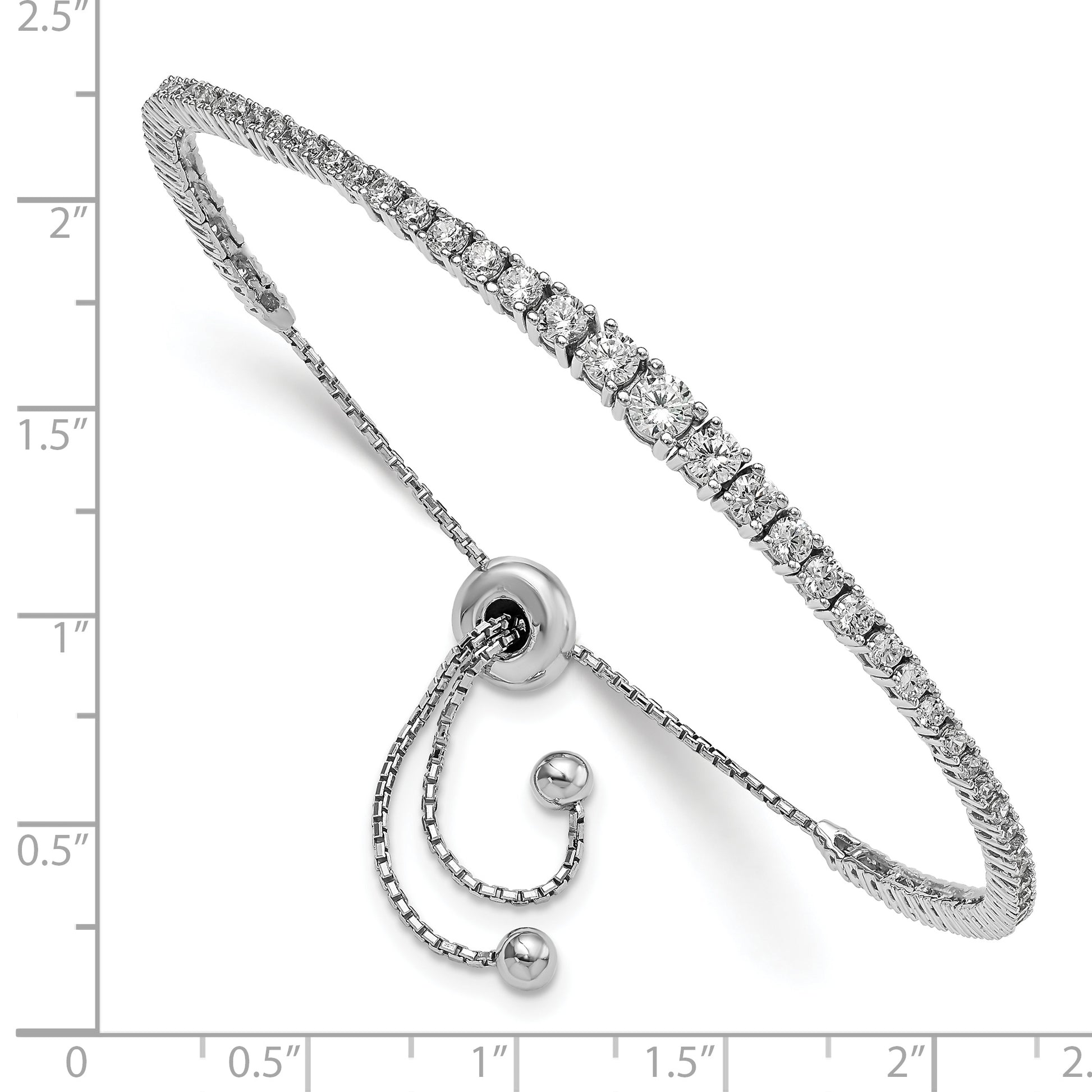 Sterling Silver Shimmer Rhodium-Plated 67 Stone Graduated Cz Adjustable 5 Inch Up To 9 Bracelet