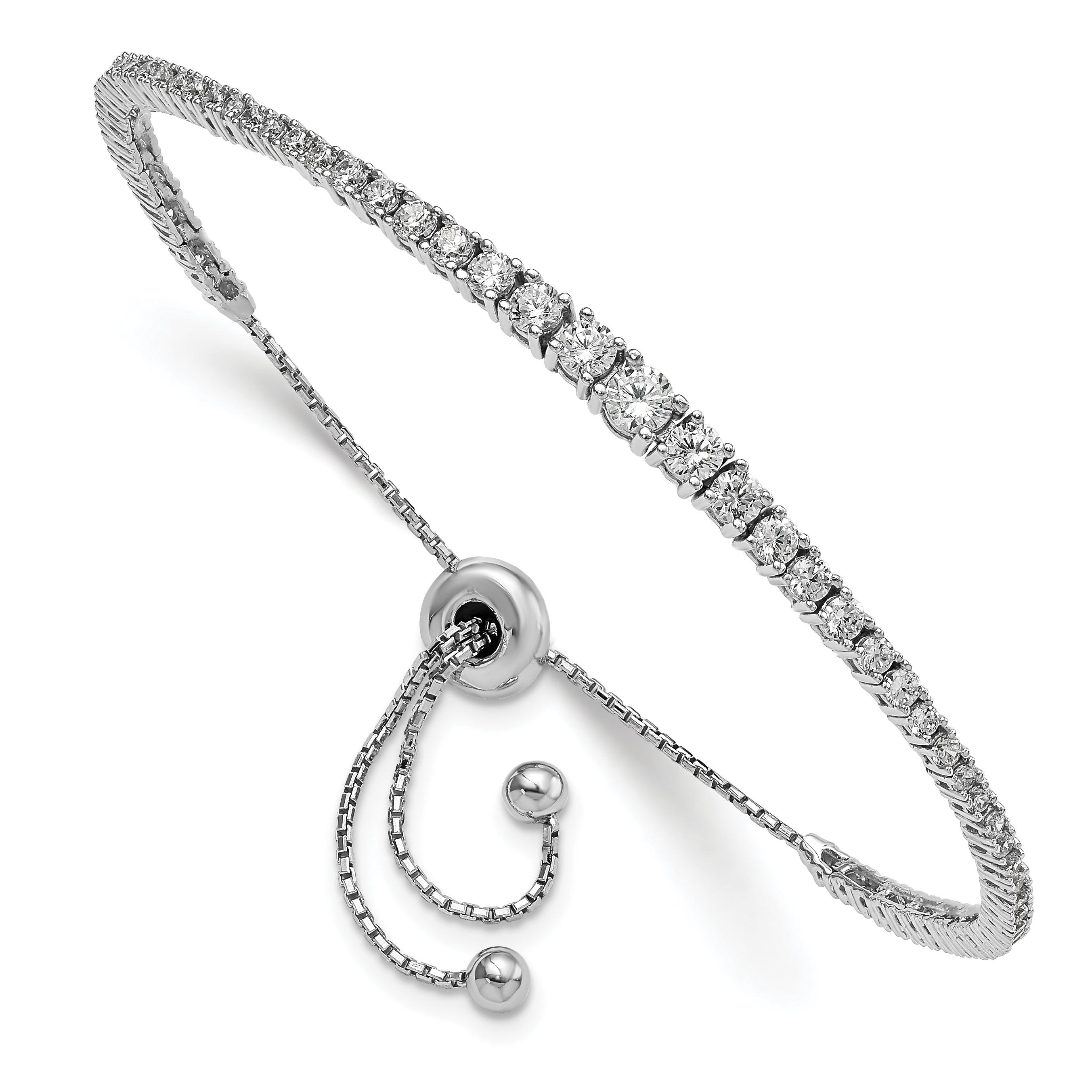 Sterling Silver Shimmer Rhodium-Plated 67 Stone Graduated Cz Adjustable 5 Inch Up To 9 Bracelet