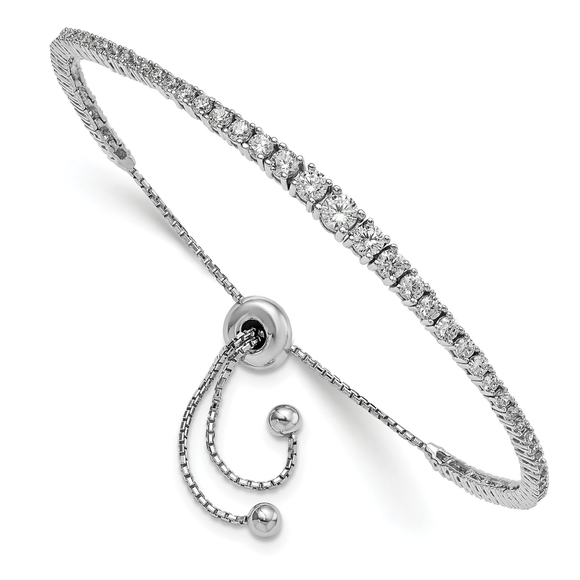 Sterling Silver Shimmer Rhodium-Plated 67 Stone Graduated Cz Adjustable 5 Inch Up To 9 Bracelet