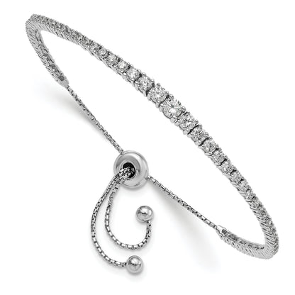 Sterling Silver Shimmer Rhodium-Plated 67 Stone Graduated Cz Adjustable 5 Inch Up To 9 Bracelet