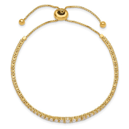 Sterling Silver Shimmer Gold-Tone Flash Gold-Plated 67 Stone Graduated Cz Adjustable 5 Inch Up To 9 Bracelet