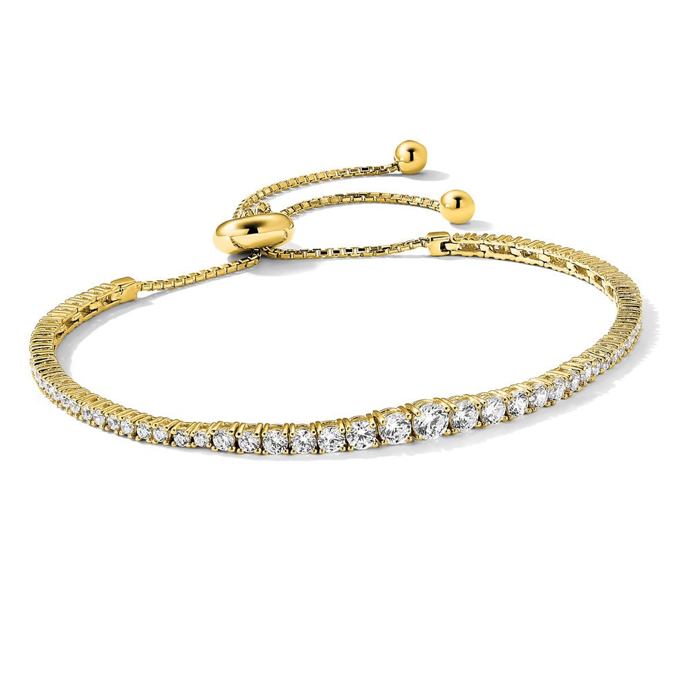 Sterling Silver Shimmer Gold-Tone Flash Gold-Plated 67 Stone Graduated Cz Adjustable 5 Inch Up To 9 Bracelet