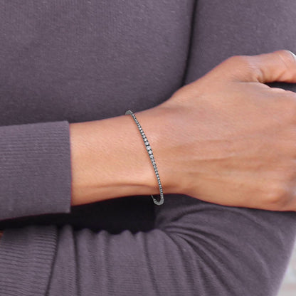 Sterling Silver Shimmer Black Rhodium-Plated 67 Stone Graduated Cz Adjustable 5 Inch Up To 9 Bracelet