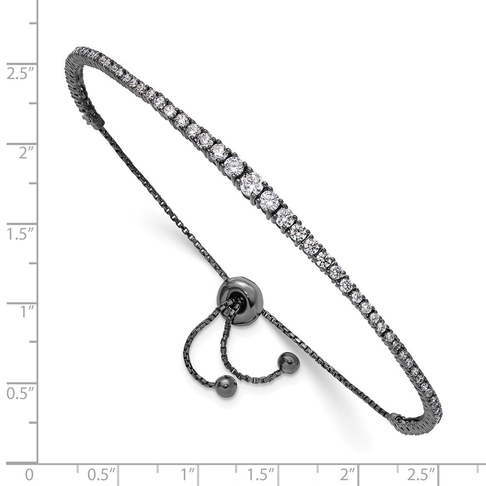 Sterling Silver Shimmer Black Rhodium-Plated 67 Stone Graduated Cz Adjustable 5 Inch Up To 9 Bracelet