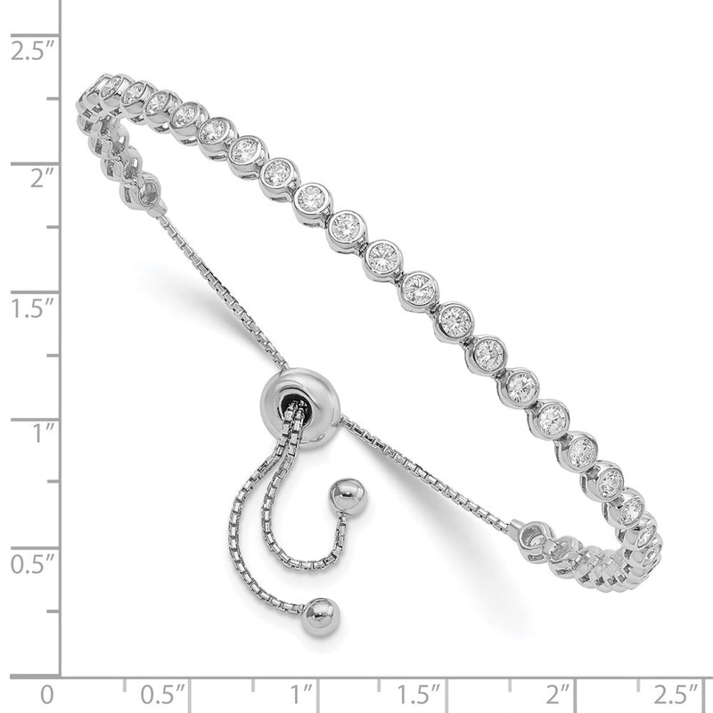 Sterling Silver Shimmer Rhodium-Plated 33 Stone Cz Adjustable Bracelet
