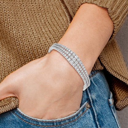 Sterling Silver Shimmer Rhodium-Plated 177 Stone Graduated Cz 3 Strand Adjustable Bracelet