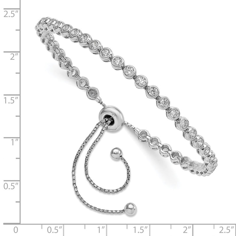 Sterling Silver Shimmer Rhodium-Plated 34 Stone Cz Adjustable 5 Inch Up To 9 Bracelet